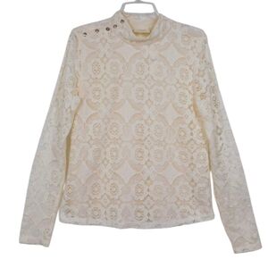 Maeve Anthropologie Ivory Lace Mock Neck Long Sleeve Top L (113025)